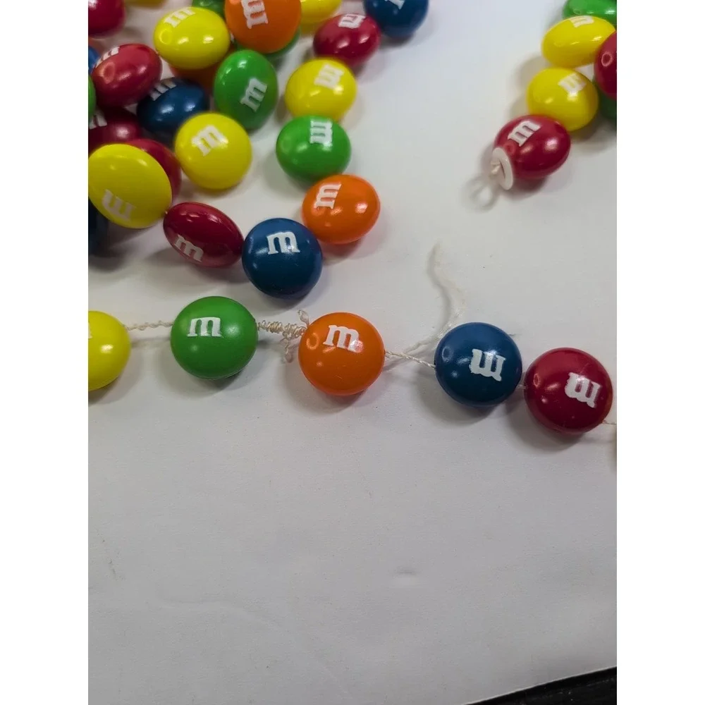 M&M Garland candy decor rainbow red blue green Vintage See Pics